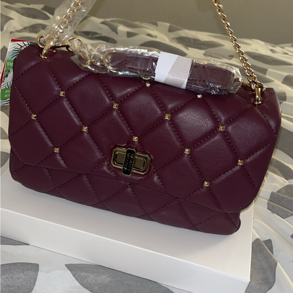 Badgley Mischka Quilted Burgundy Shoulder Bag